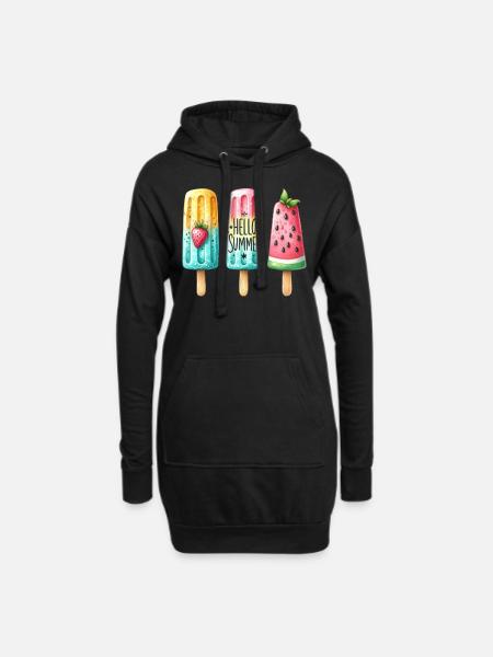 Hello Summer. Fröhliches Eis am Stiel Design, Eis, - Hoodie-Kleid - Schwarz