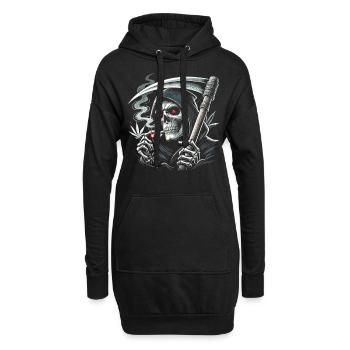 Schwarzer Humor rauchender Sensenmann zu Halloween - Hoodie-Kleid - Schwarz - Vorne