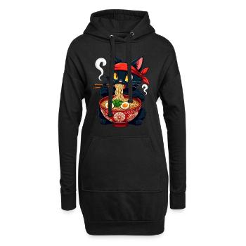 Chat, Ramen, Nouilles Japonaises, Drôle de Kawaii - Sweat-shirt à capuche long Femme - noir - Devant