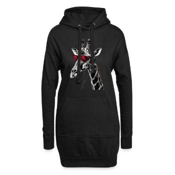 Girafe motif animal animal amoureux des écouteurs Art - Sweat-shirt à capuche long Femme - noir - Devant