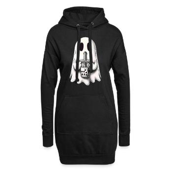 Trauriger Geist trinkt Bubble Tea - Hoodie-Kleid - Schwarz - Vorne