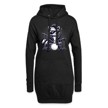 Schlagzeuger, Schlagzeug, Drummer, Musik, Waschbär - Hoodie-Kleid - Schwarz - Vorne