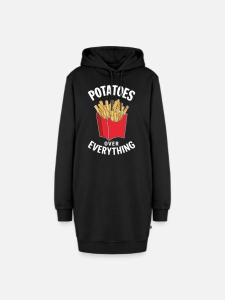 Funny Potatoes Over Everything Saying Fries - Hoodie Dress - black