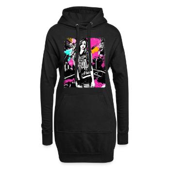 Mutige Street-Fashion-Kunst - Hoodie-Kleid - Schwarz - Vorne