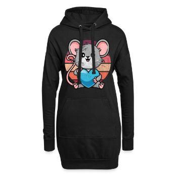 Ratte mit blauem Herz - Hoodie-Kleid - Schwarz - Vorne