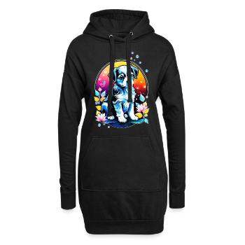 Chiot mignon avec des fleurs de lotus - Sweat-shirt à capuche long Femme - noir - Devant