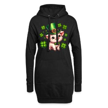 Glücksschwein Silvester Neujahr Kleeblatt - Hoodie-Kleid - Schwarz - Vorne