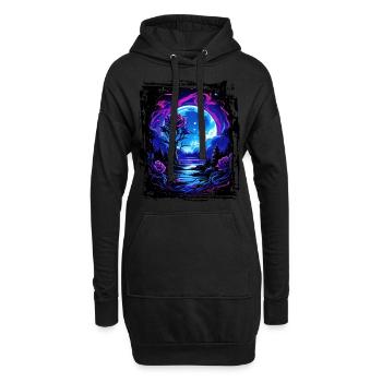 Clair de lune de rêve et rose enchanteresse - Sweat-shirt à capuche long Femme - noir - Devant