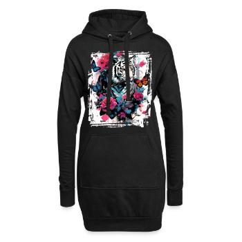 Majestätischer Tiger mit Schmetterlingen und Rosen - Hoodie-Kleid - Schwarz - Vorne