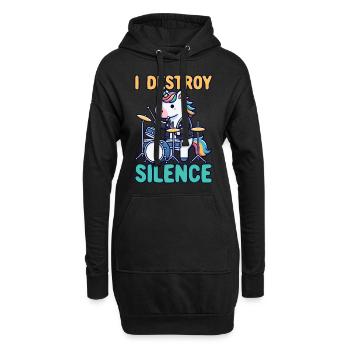 Schlagzeuger, Schlagzeug, Drummer, Musik & Einhorn - Hoodie-Kleid - Schwarz - Vorne