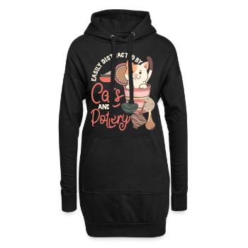 poterie céramiste artiste chat facilement - Sweat-shirt à capuche long Femme - noir - Devant
