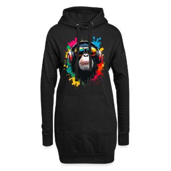 Singe, Lunettes de soleil, DJ, Disco, Disc-jockey, EDM, Soirée - Sweat-shirt à capuche long Femme - noir - Devant