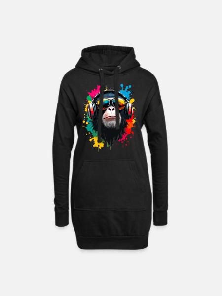 Affe, Sonnenbrille, DJ, Disco Discjockey EDM Party - Hoodie-Kleid - Schwarz