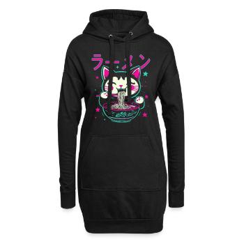 Chat, Ramen, Nouilles Japonaises, Drôle de Kawaii - Sweat-shirt à capuche long Femme - noir - Devant