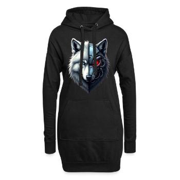 Drôle Robot Art Loup Cyborg Animal AI Loup - Sweat-shirt à capuche long Femme - noir - Devant