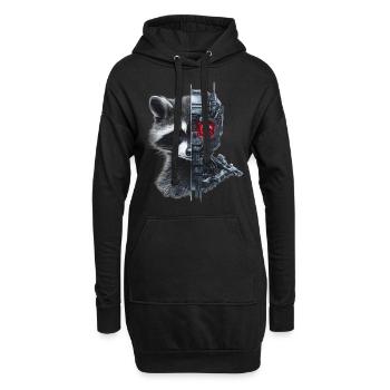 Lustige Roboter Tech Waschbär Cyborg Tier Raccoon - Hoodie-Kleid - Schwarz - Vorne
