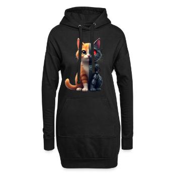 Lustige Roboter Katze Tech Katzen Cyborg Tier Cat - Hoodie-Kleid - Schwarz - Vorne