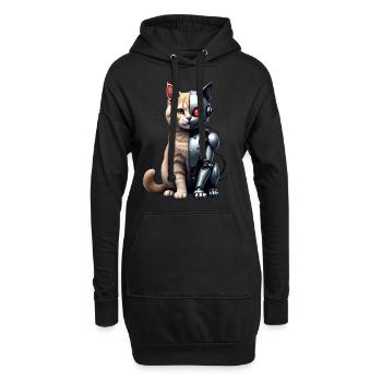 Lustige Roboter Katze Tech Katzen Cyborg Tier Cat - Hoodie-Kleid - Schwarz - Vorne