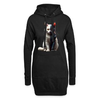 Lustige Roboter Katze Tech Katzen Cyborg Tier Cat - Hoodie-Kleid - Schwarz - Vorne