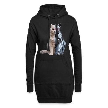 Lustige Roboter Katze Tech Katzen Cyborg Tier Cat - Hoodie-Kleid - Schwarz - Vorne