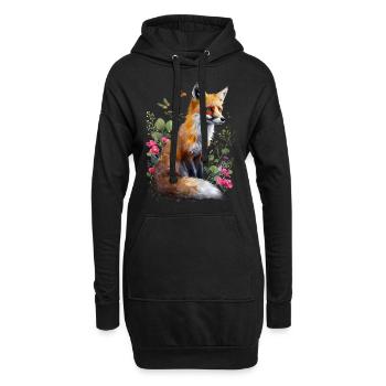 Fox Lover Woodland Flowers Art Foxes Cute Fox - Hoodie Dress - black - Front