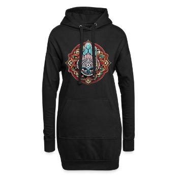 Hamsa - Hand der Fatima - Schutz und Segen - Hoodie-Kleid - Schwarz - Vorne