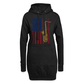 Saxophone American Flag - Hoodie-Kleid - Schwarz - Vorne