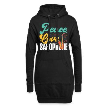 Saxophone Girl Peace Love - Hoodie-Kleid - Schwarz - Vorne