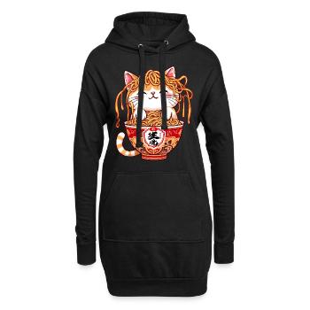 Katze, Ramen, Japanische Nudeln, Lustiges Kätzchen - Hoodie-Kleid - Schwarz - Vorne