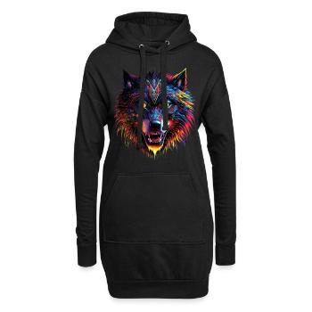 Wolf Liebhaber Wildtier Kunst Wolf Bunt Tier - Hoodie-Kleid - Schwarz - Vorne
