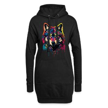 Wolf Liebhaber Wildtier Kunst Wolf Bunt Tier - Hoodie-Kleid - Schwarz - Vorne