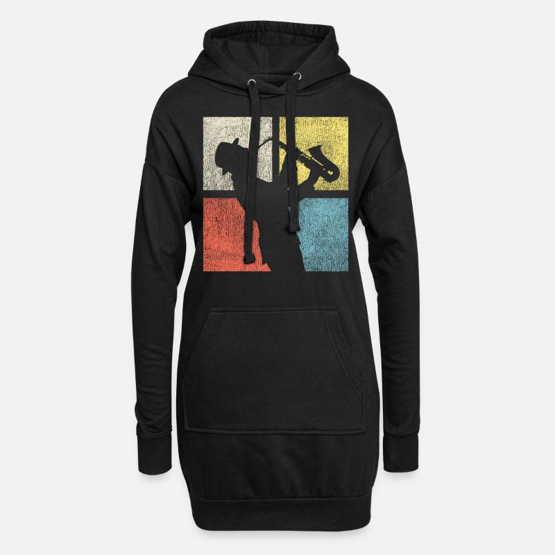 Saxophone Rétro Vintage - Sweat-shirt à capuche long Femme - noir