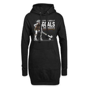 Feldhockey, Feldhockeyspielerin Life's About Goals - Hoodie-Kleid - Schwarz - Vorne