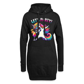 Party Outfit, Partyurlaub, Einhorn, Let's Party - Hoodie-Kleid - Schwarz - Vorne