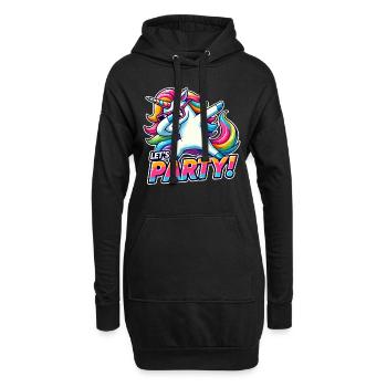 Party Outfit, Partyurlaub, Einhorn, Let's Party - Hoodie-Kleid - Schwarz - Vorne