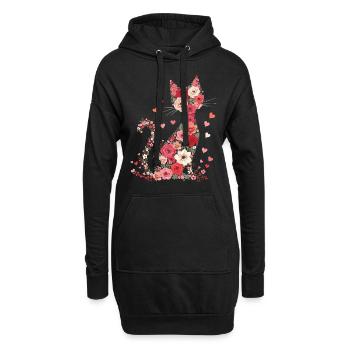 Blumen Katze für Katzen Besitzer und Valentinstag - Hoodie-Kleid - Schwarz - Vorne
