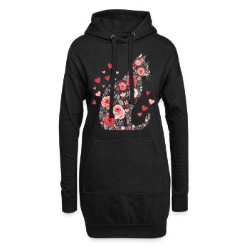 Blumen Katze für Katzen Besitzer und Valentinstag - Hoodie-Kleid - Schwarz - Vorne