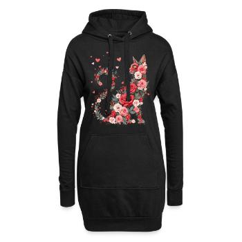 Blumen Katze für Katzen Besitzer und Valentinstag - Hoodie-Kleid - Schwarz - Vorne