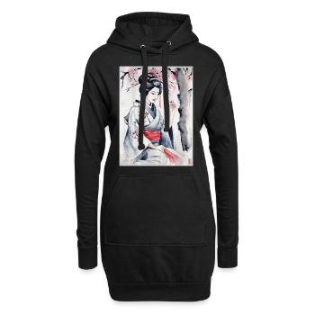 Geisha aquarelle - Sweat-shirt à capuche long Femme - noir - Devant