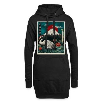 Grue couronnée rouge et mont Fuji - Sweat-shirt à capuche long Femme - noir - Devant
