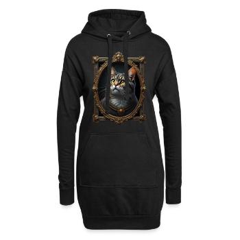 Mittelalter Katze im Bilderrahmen Kunst Krone - Hoodie-Kleid - Schwarz - Vorne