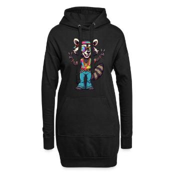 Hippie 70er Jahre 1970er 60er Jahre Party Waschbär - Hoodie-Kleid - Schwarz - Vorne
