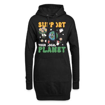 Soutenez votre planète locale - Sweat-shirt à capuche long Femme - noir - Devant