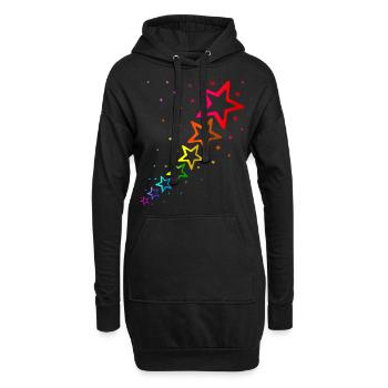 bunte Sterne Regenbogenfarben - Hoodie-Kleid - Schwarz - Vorne