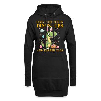 Lässt sich leicht von Dinosauriern und Easter Eggs ablenken - Hoodie-Kleid - Schwarz - Vorne