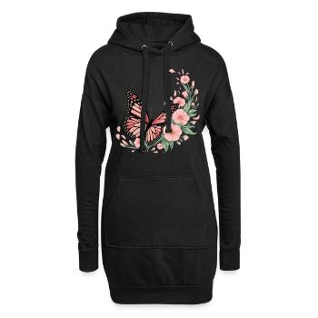 Papillon avec des fleurs - Sweat-shirt à capuche long Femme - noir - Devant