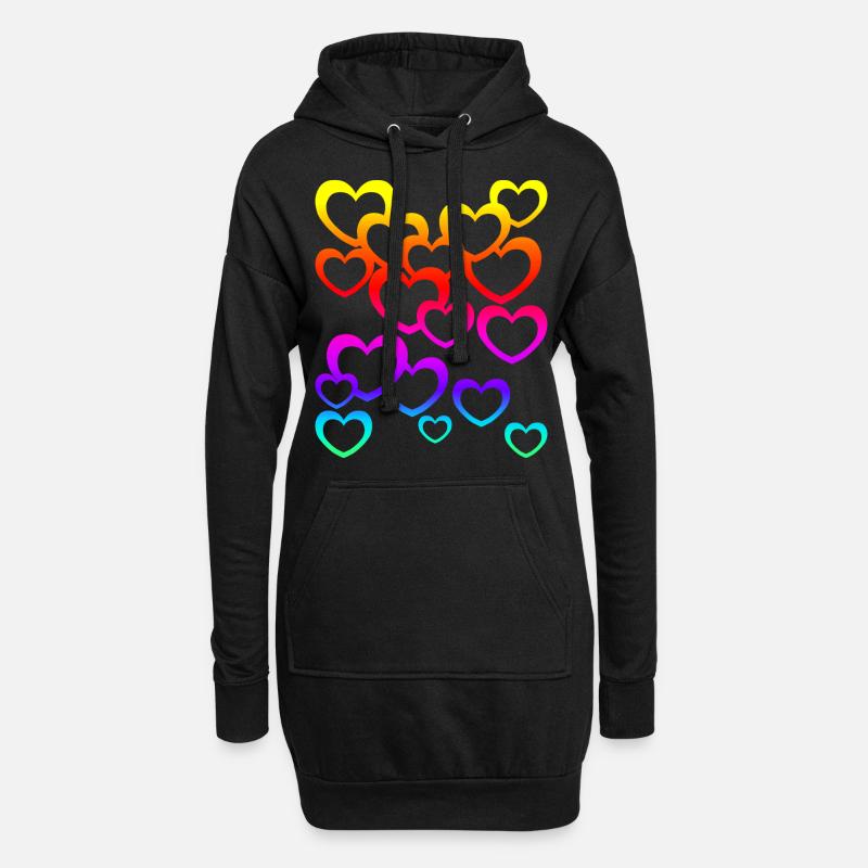 bunte Herzen Farbverlauf Regenbogen Herzsymbol - Hoodie-Kleid - Schwarz