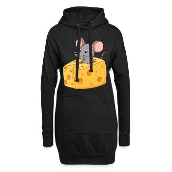 Tier Cartoon Maus mit Käse - Hoodie-Kleid - Schwarz - Vorne