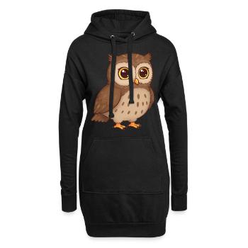 Tier Cartoon Eule - Hoodie-Kleid - Schwarz - Vorne