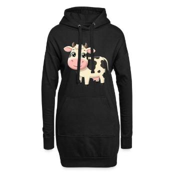 Tier Cartoon Kuh - Hoodie-Kleid - Schwarz - Vorne